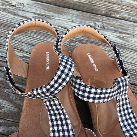 Land End Ginghams Black White Plaid Velcro Straps Summer Women Sandals - Picture 5 of 8